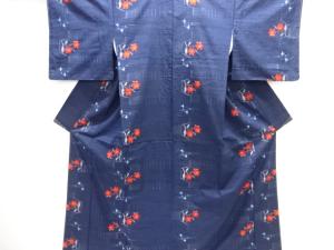 未使用品　枝花模様織り出し手織り紬着物